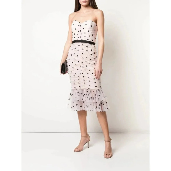 NWT Marchesa Notte Pink Strapless Dot Tulle Dress $795 - Picture 2 of 16